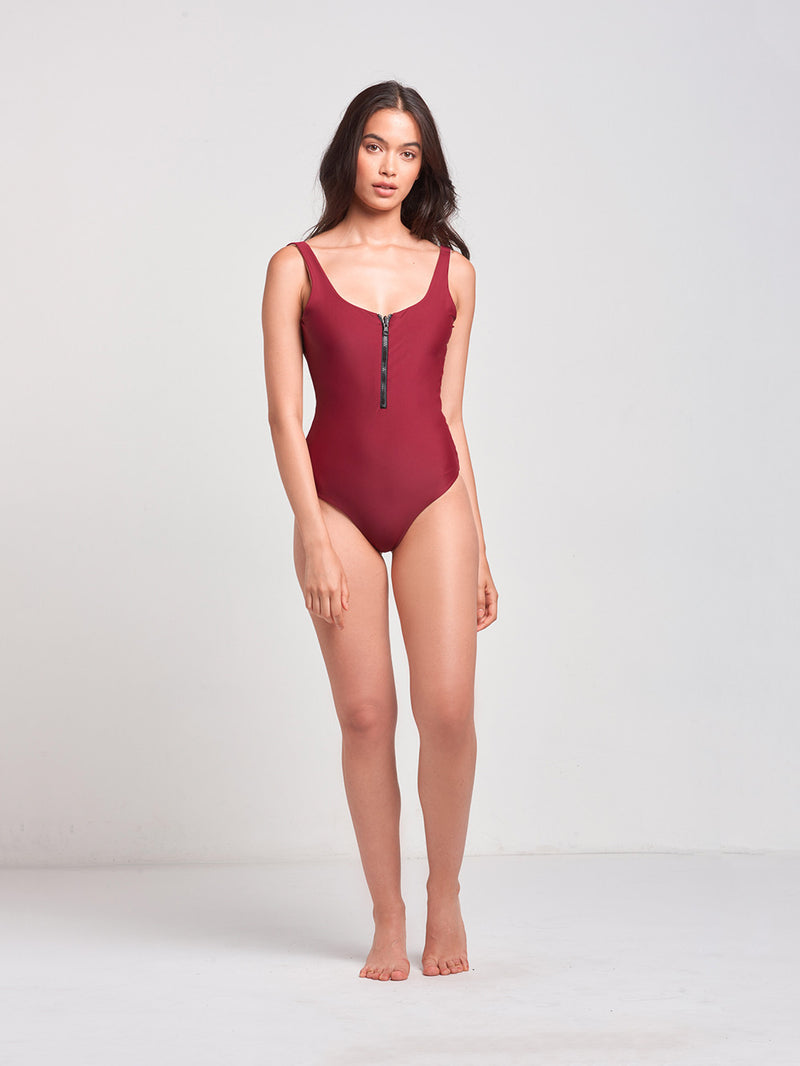 burgundy one piece swimsuit