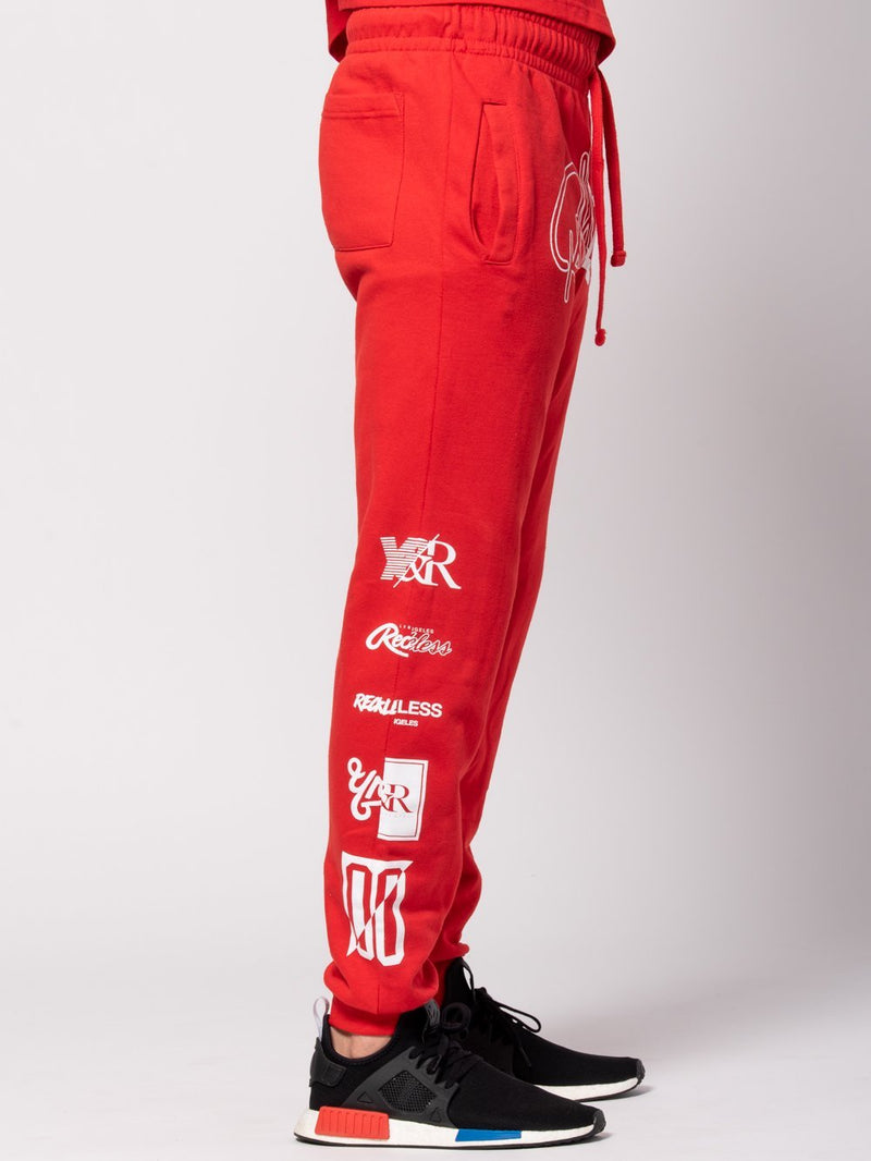 red and white sweatpants