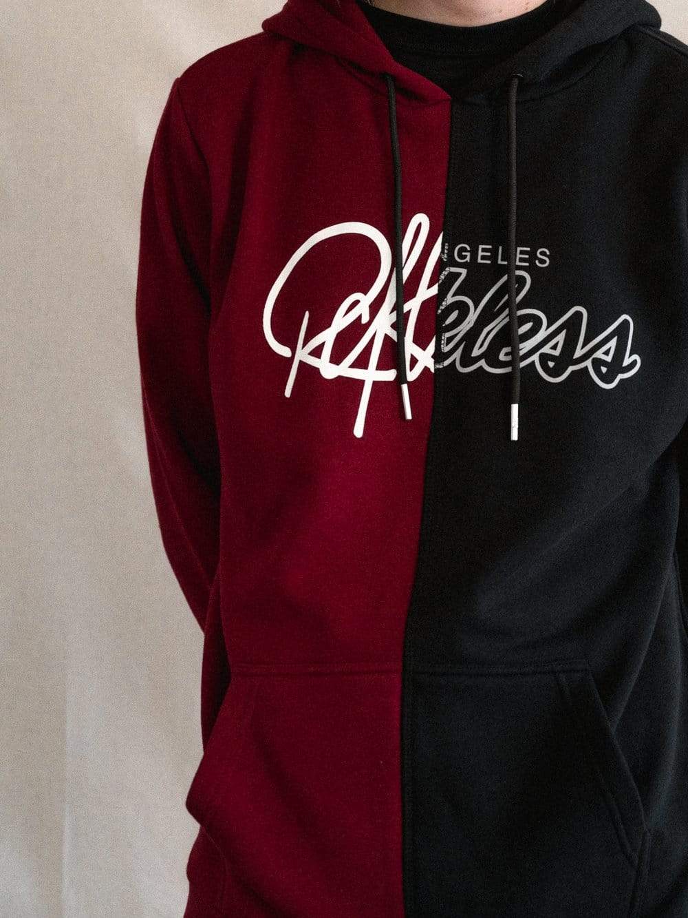 black and red split hoodie