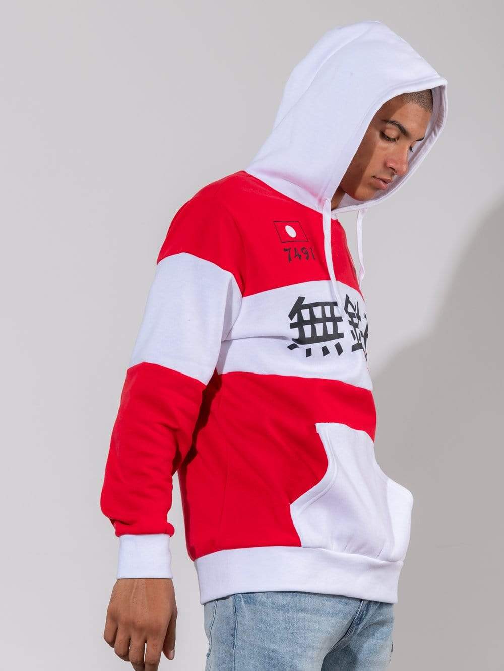 red and white hoodie