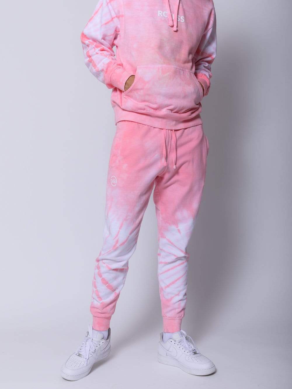 pink hoodie and sweatpants
