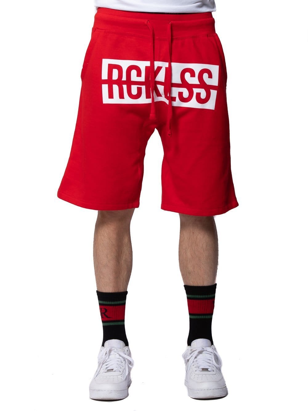 mens red sweat shorts