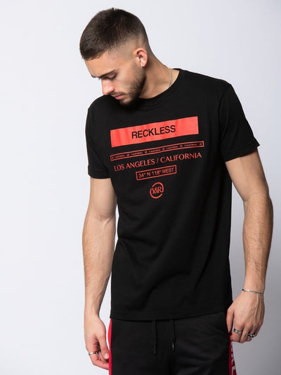 red and black graphic tee