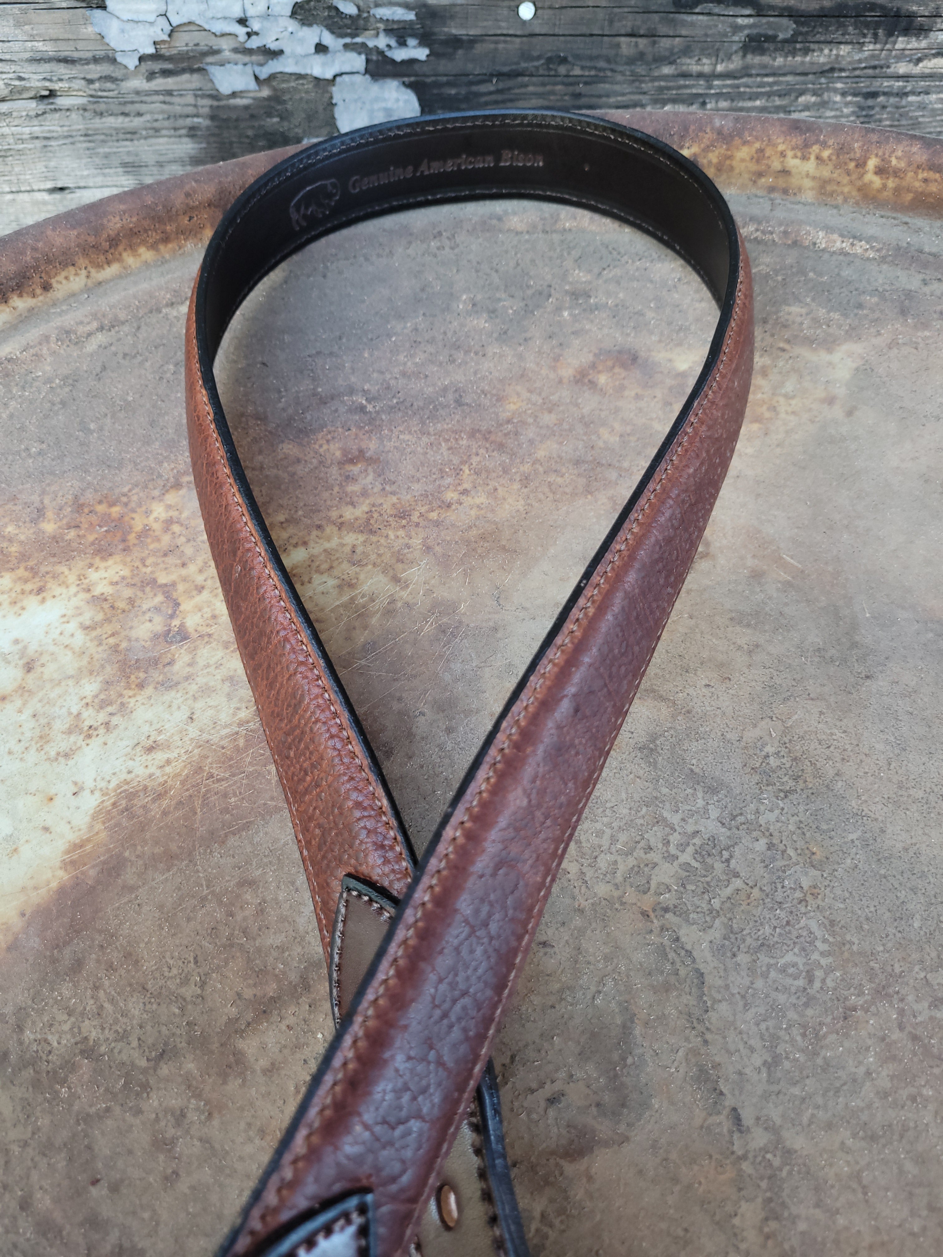 Boston Leather - Saddle Stitched Bison Leather Belt - 1.5