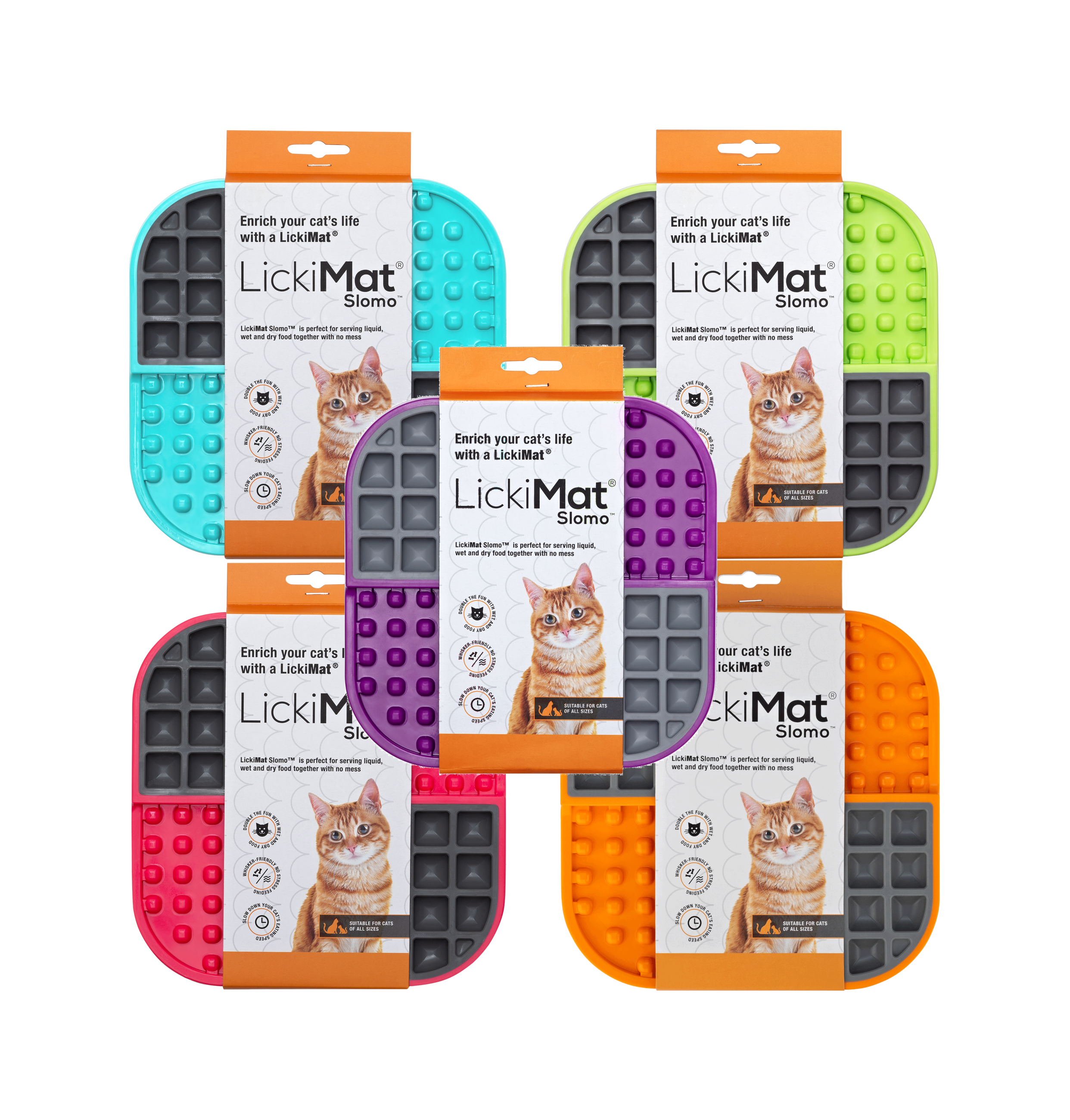 LickiMat Slomo, Cat Slow Feeder Lick Mat, Boredom Anxiety Reducer; Perfect  for Food, Treats, Yogurt, or Peanut Butter. Fun Alternative to a Slow Feed