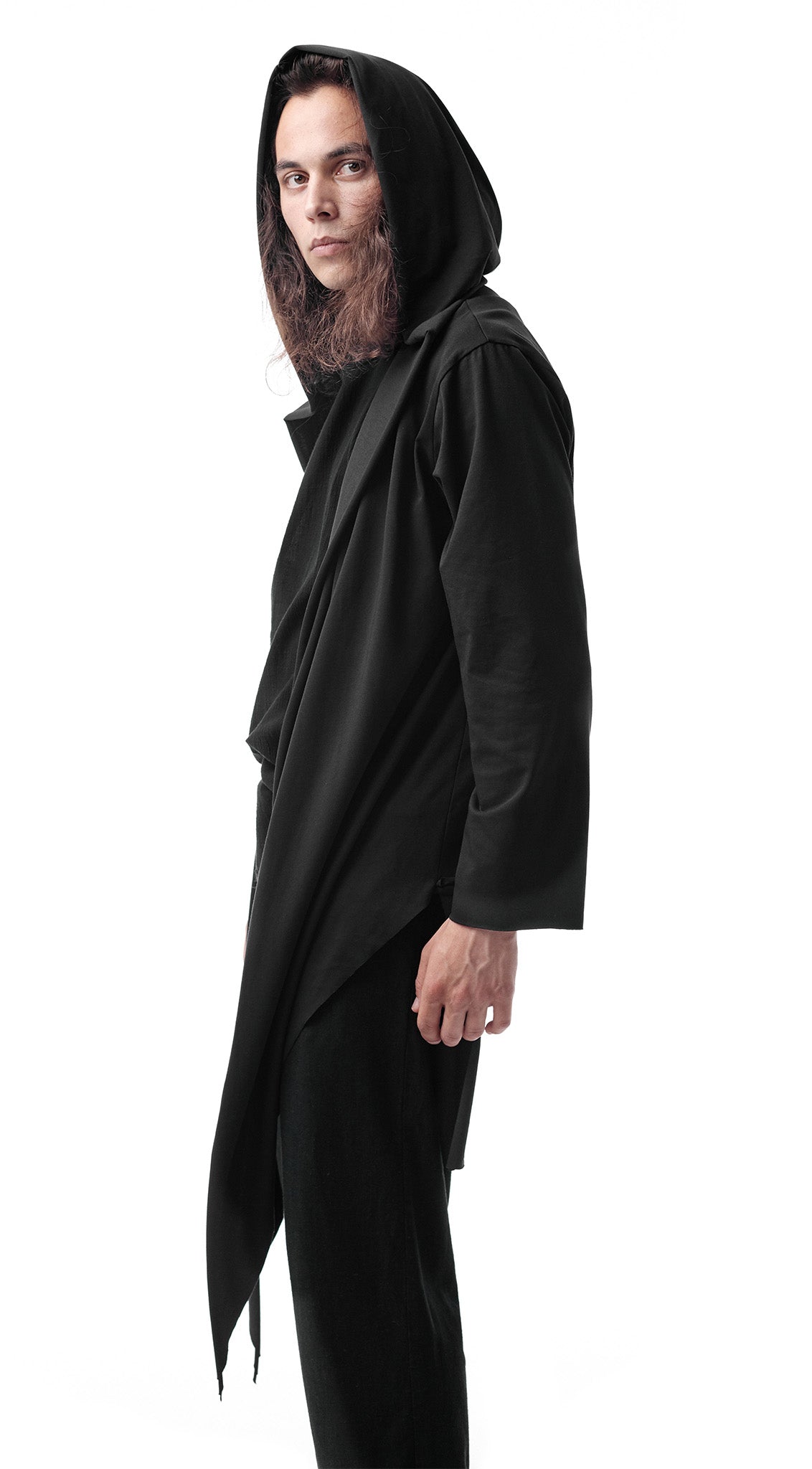 BLACK HOODED CLOAK CARDIGAN – OVERZ®