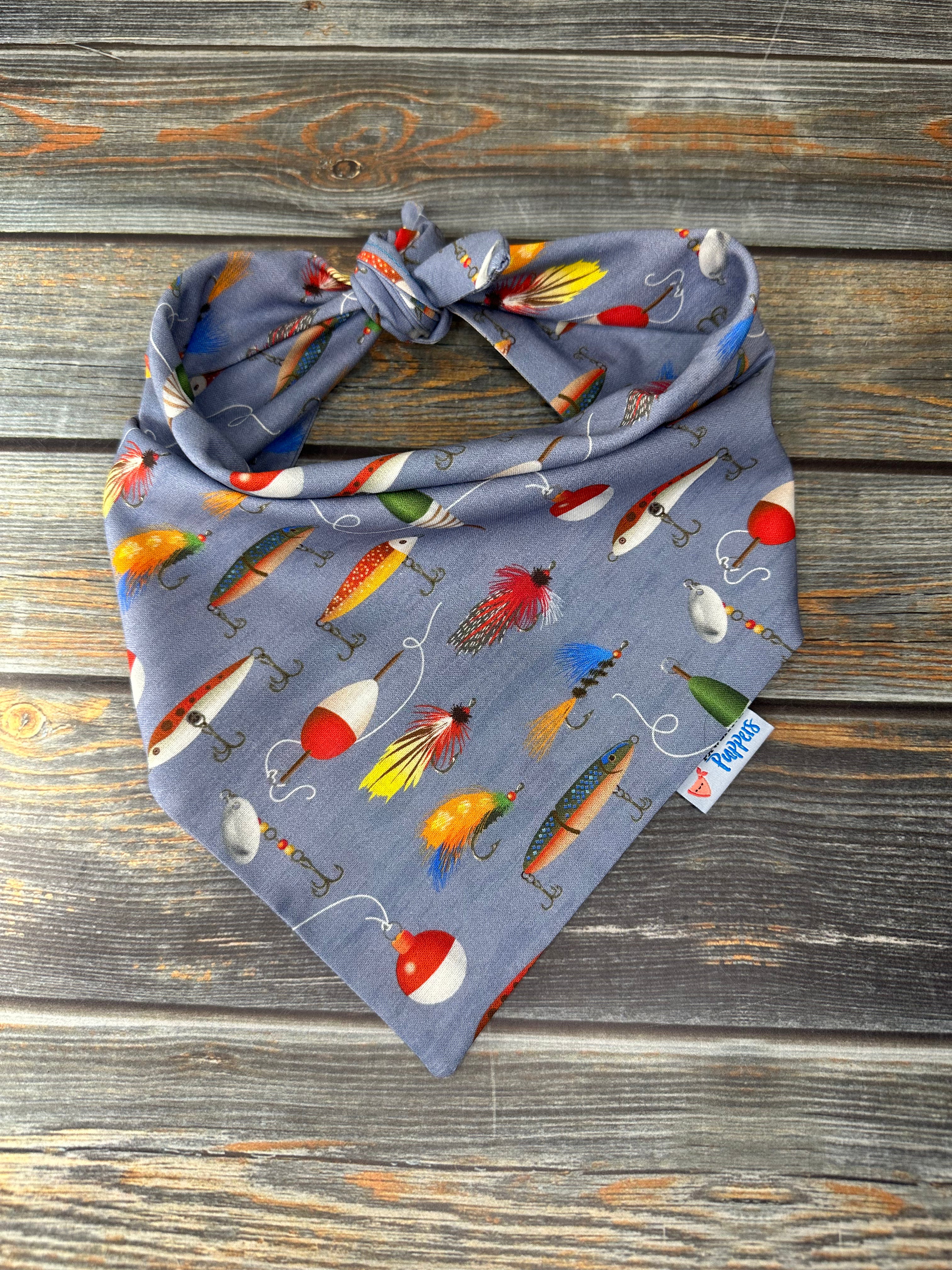 Fishing Lures on Blue Dog Bandana