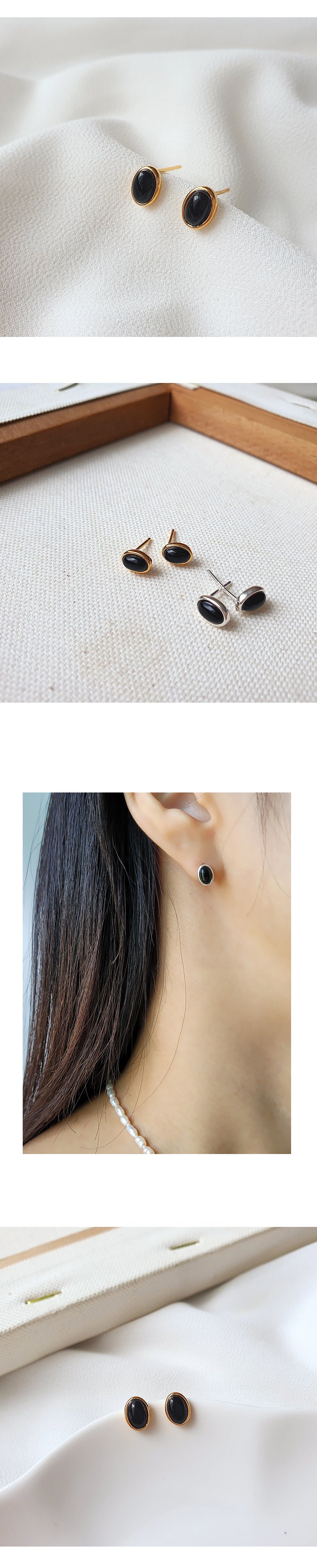 [92.5 Silver] Mini Black Stone Stud Earrings-Holiholic