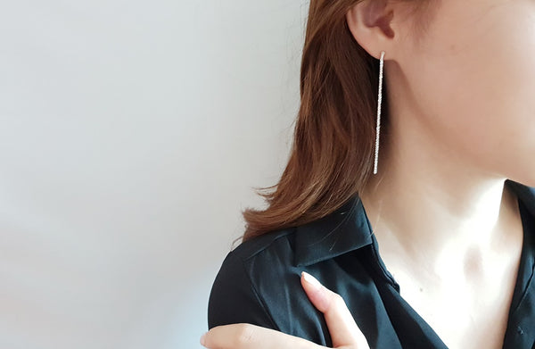 [92.5 Silver] Elle Long Drop Earrings-holiholic.com