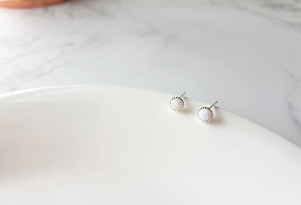 [92.5 Silver] Opal & Silver Minimal Earrings-holiholic.com