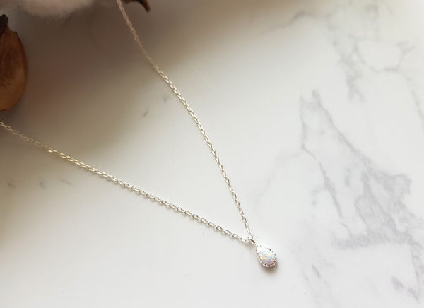 [92.5 Silver] Opal & Silver Minimal Necklace-holiholic.com
