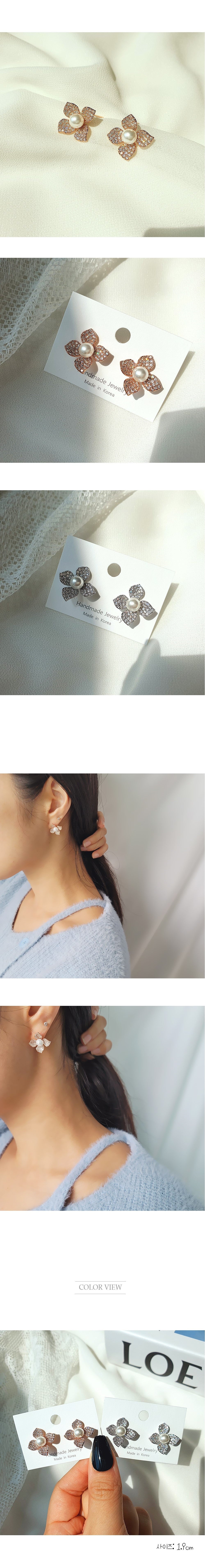 [92.5 Silver] Pearl Point Cubic Flower Earrings-Holiholic