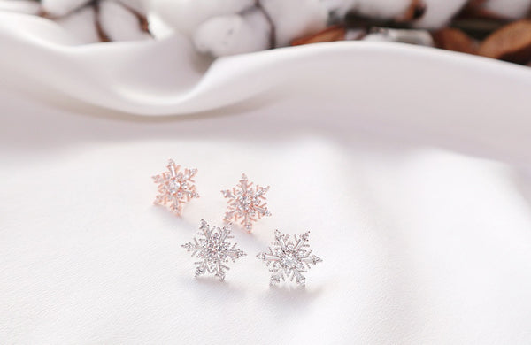 [92.5 Silver] Snow Flower Stud Earrings-holiholic.com