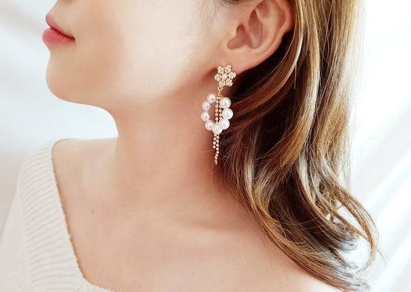 [92.5 Silver] Unbalance Snow Pearl Earring-holiholic.com