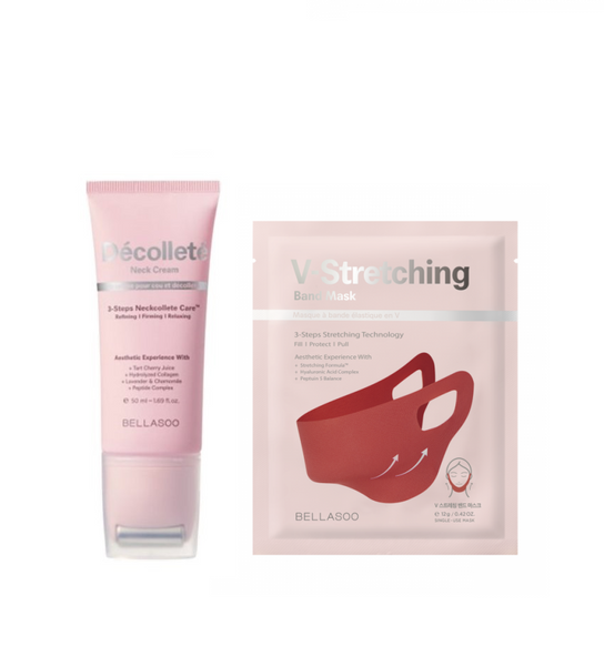 [BELLASOO] Decollete Neck Cream & V-Stretching Band Mask Set-Holiholic