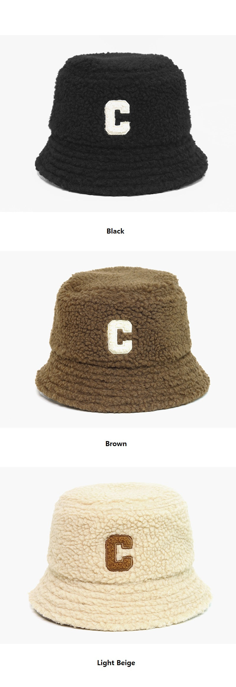 C Lettering Fluffy Bucket Hat-Holiholic