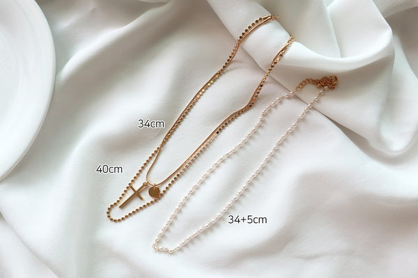 Cross & Pearl Layered Necklace-holiholic.com