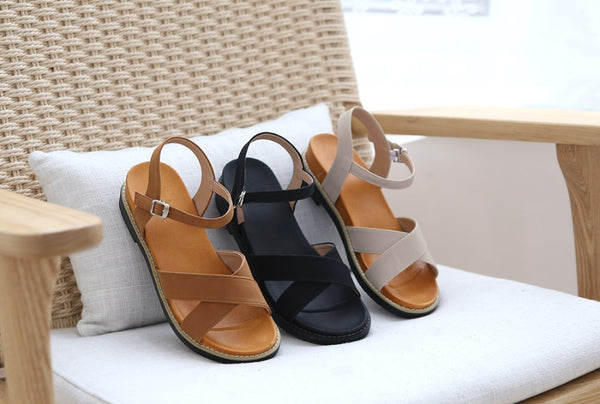 [Handmade] Cross Strap Comfort Sandal-holiholic.com