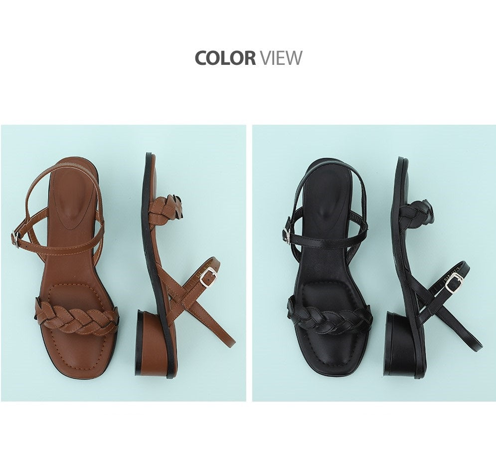 [Handmade] Low Chunky Heel Sandals-holiholic.com