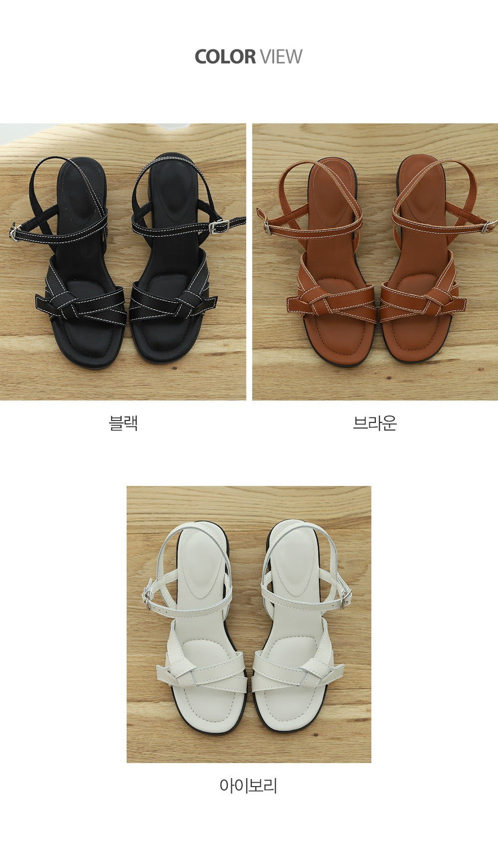 [Handmade] Stitch Bow Décor Leather Sandals-Holiholic