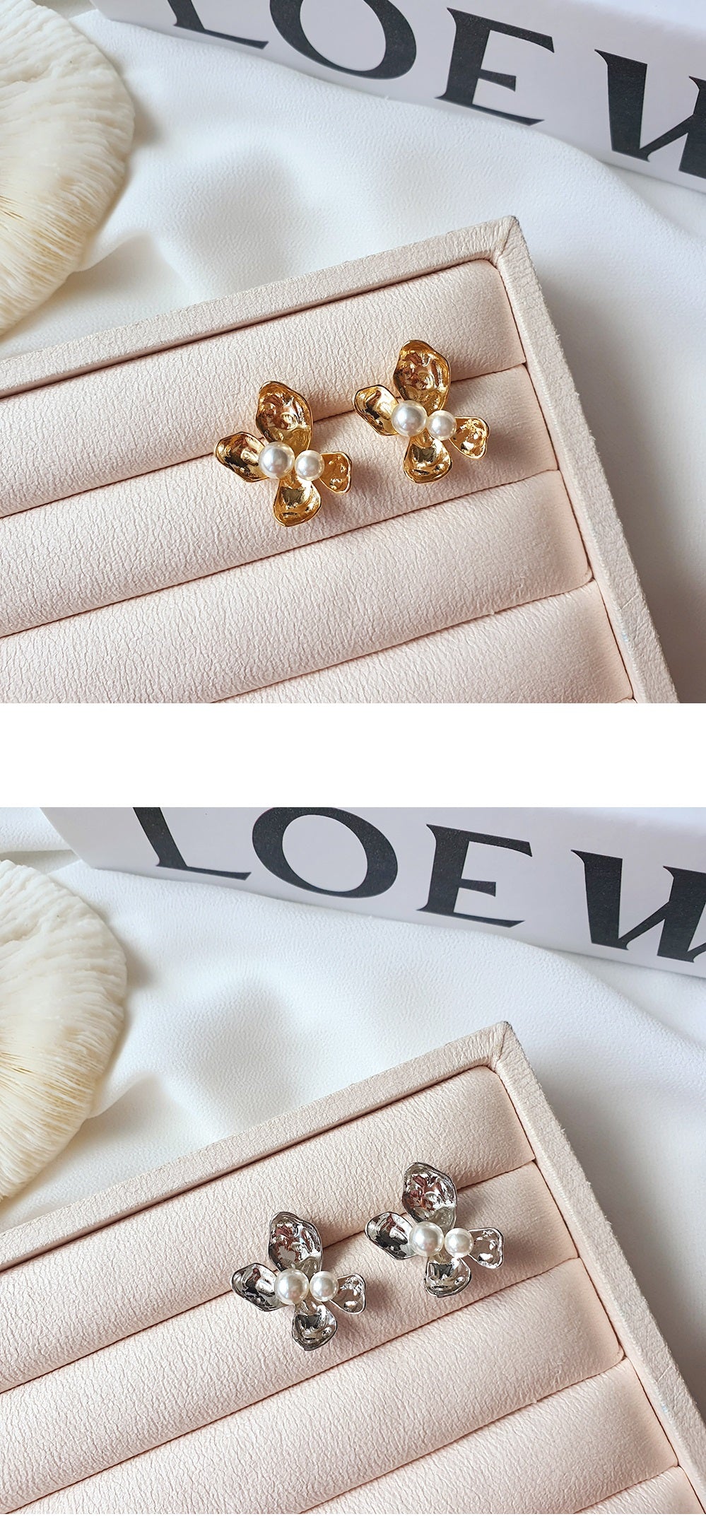 Pearl Pointed Big Flower Earrings-Holiholic