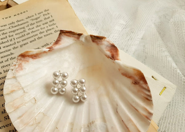 [ 92.5 Silver] Pearl Square Stud Earring-holiholic.com