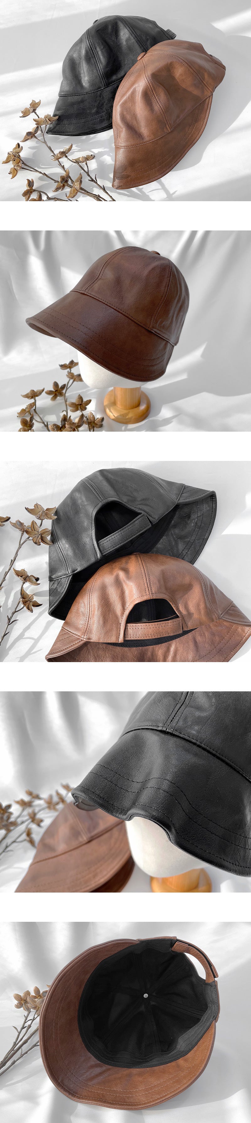 Simple Leather Bucket Hat-Holiholic