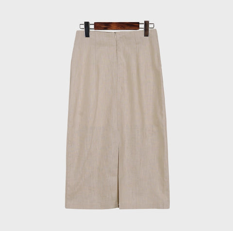 Solid Back Split Linen Skirt-holiholic.com