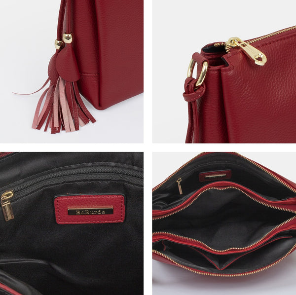 Solid Leather Tassel Cross Bag-holiholic.com