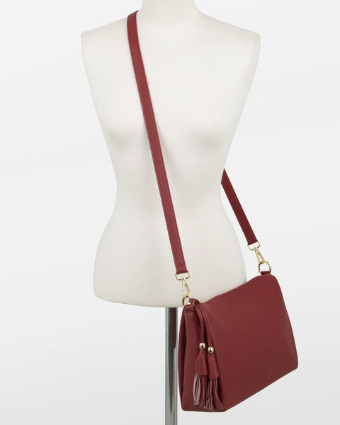 Solid Leather Tassel Cross Bag-holiholic.com