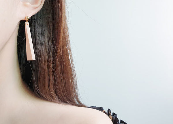 Triangle Wood & Metal Earrings  -holiholic.com