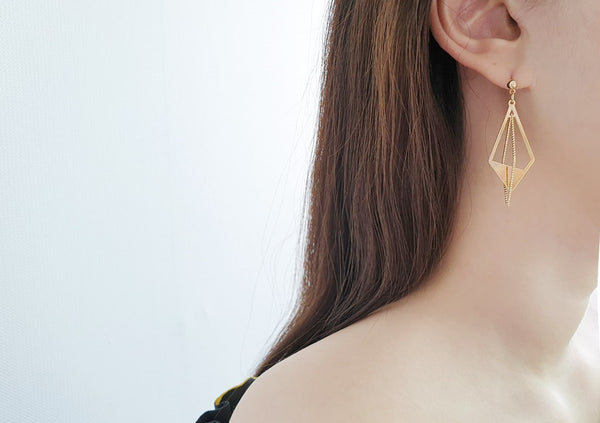 Triangle Wood & Metal Earrings  -holiholic.com