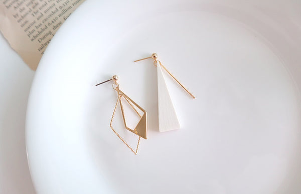 Triangle Wood & Metal Earrings  -holiholic.com