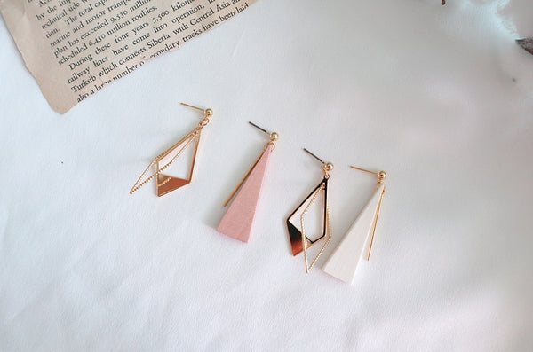 Triangle Wood & Metal Earrings  -holiholic.com