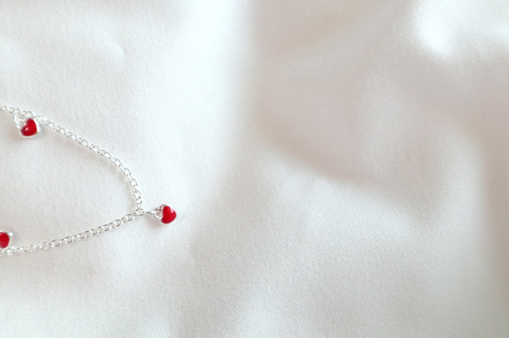 [92.5 Silver] Petit Red Heart Anklet-holiholic.com