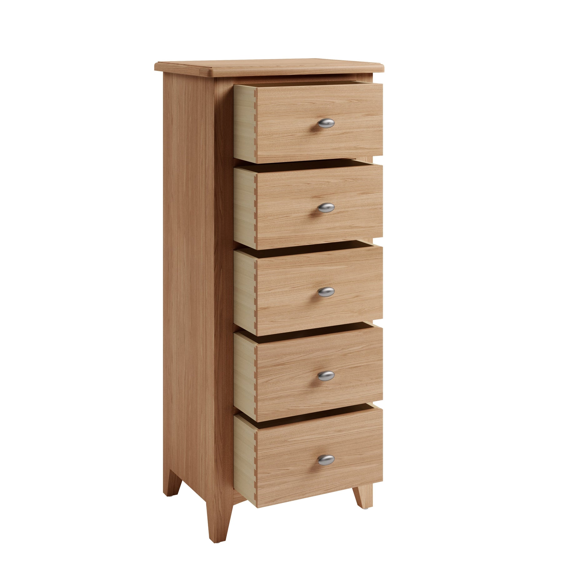 Riva Oak 5 Drawer Narrow Chest of Drawers A World of Furniture