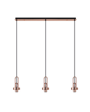 Idolite Camille Copper 3 Light Linear Bar Pendant With Clear Ribbed Glasses