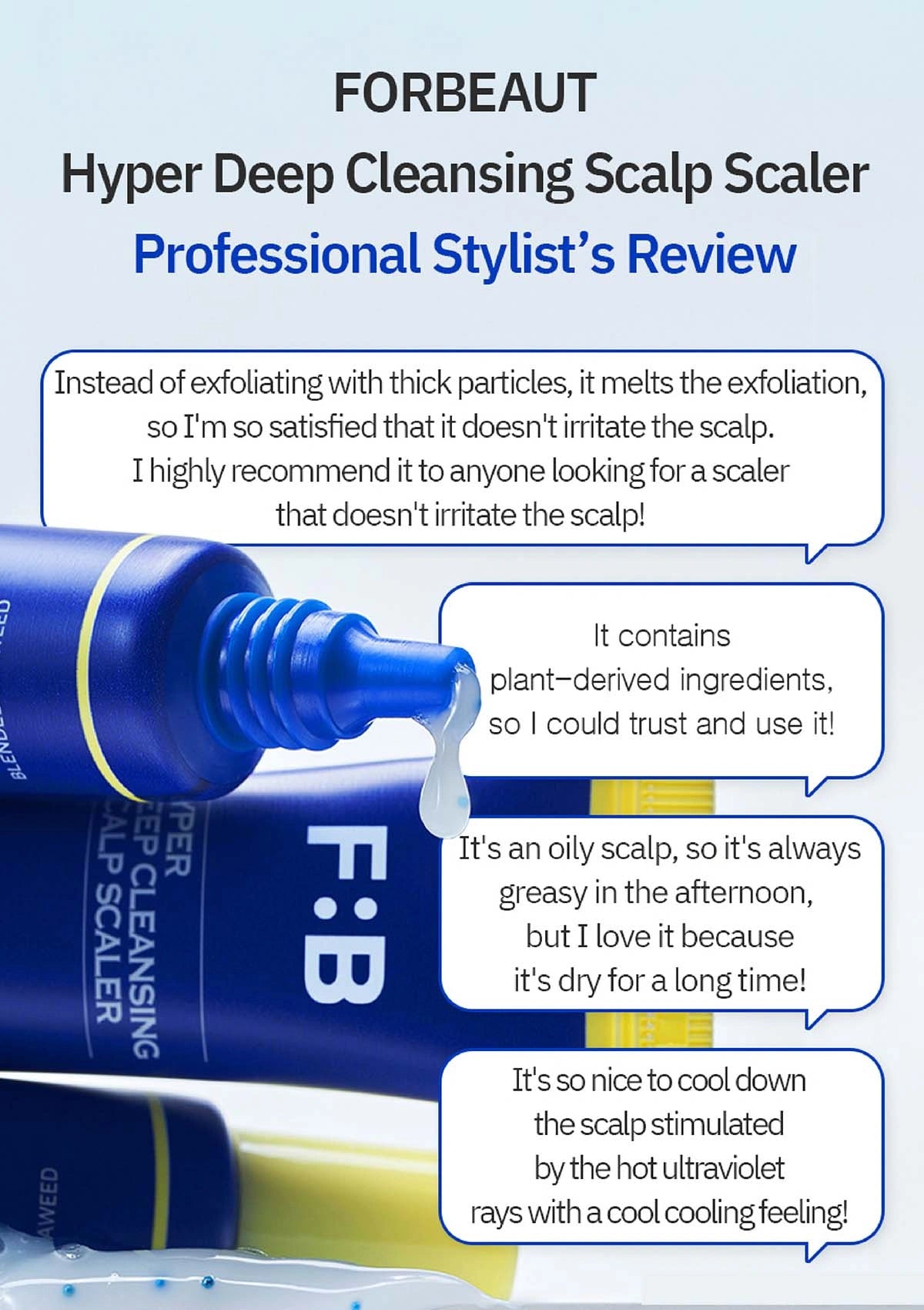 Hyper Deep Cleansing Scalp Scaler with customer reviews on a blue background