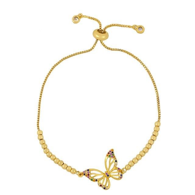 18K Yellow Gold in Line Flat Design Butterfly Bracelet 6 Inches with Extra Rings - Amalia Jewelry & Boutique