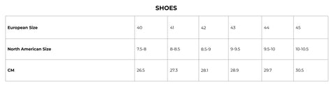 Men's Shoe Size Chart