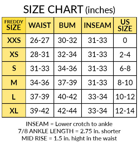 freddy jeans size chart
