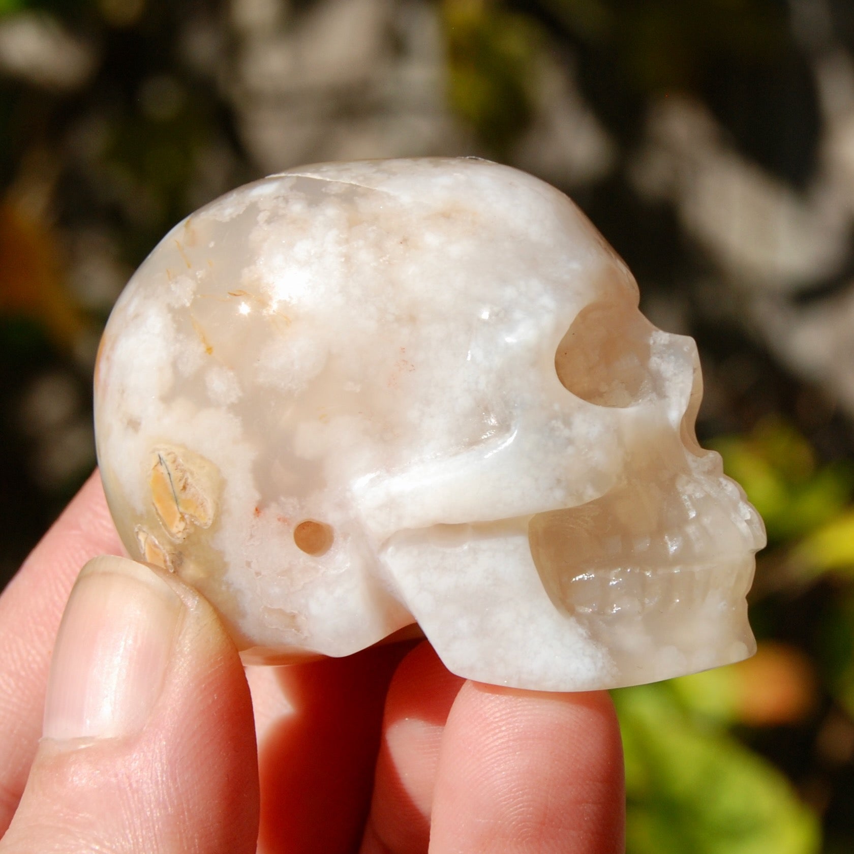 2in Sakura Flower Agate Carved Crystal Skull