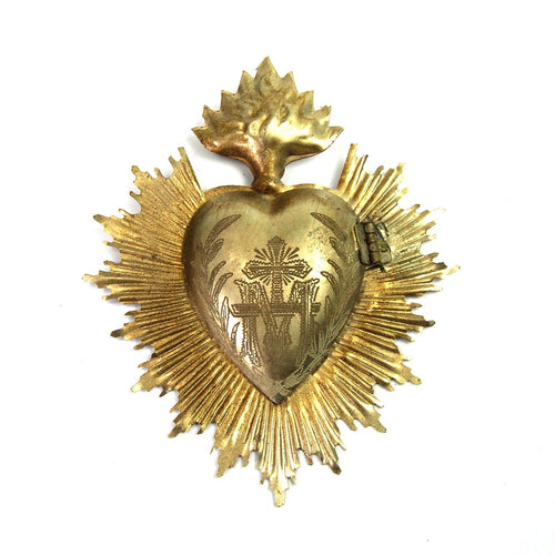 Sacred Heart, Metal Heart Milagro, Gold Heart Box, Ex Voto