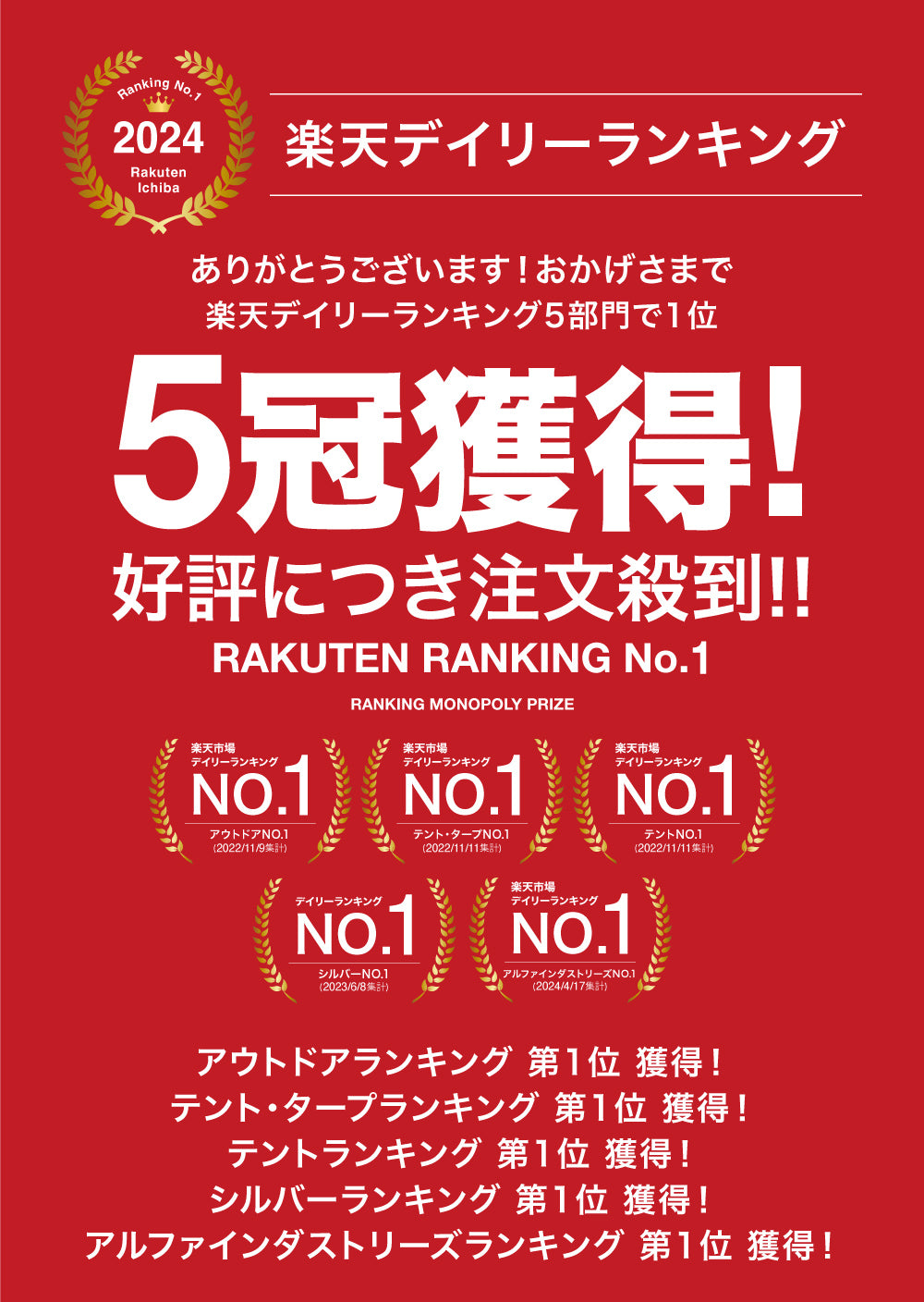 楽天ランキング5冠達成