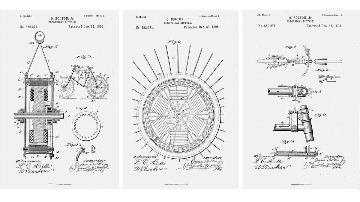 Patent for first electric bike designed by Ogden Bolton Jr.