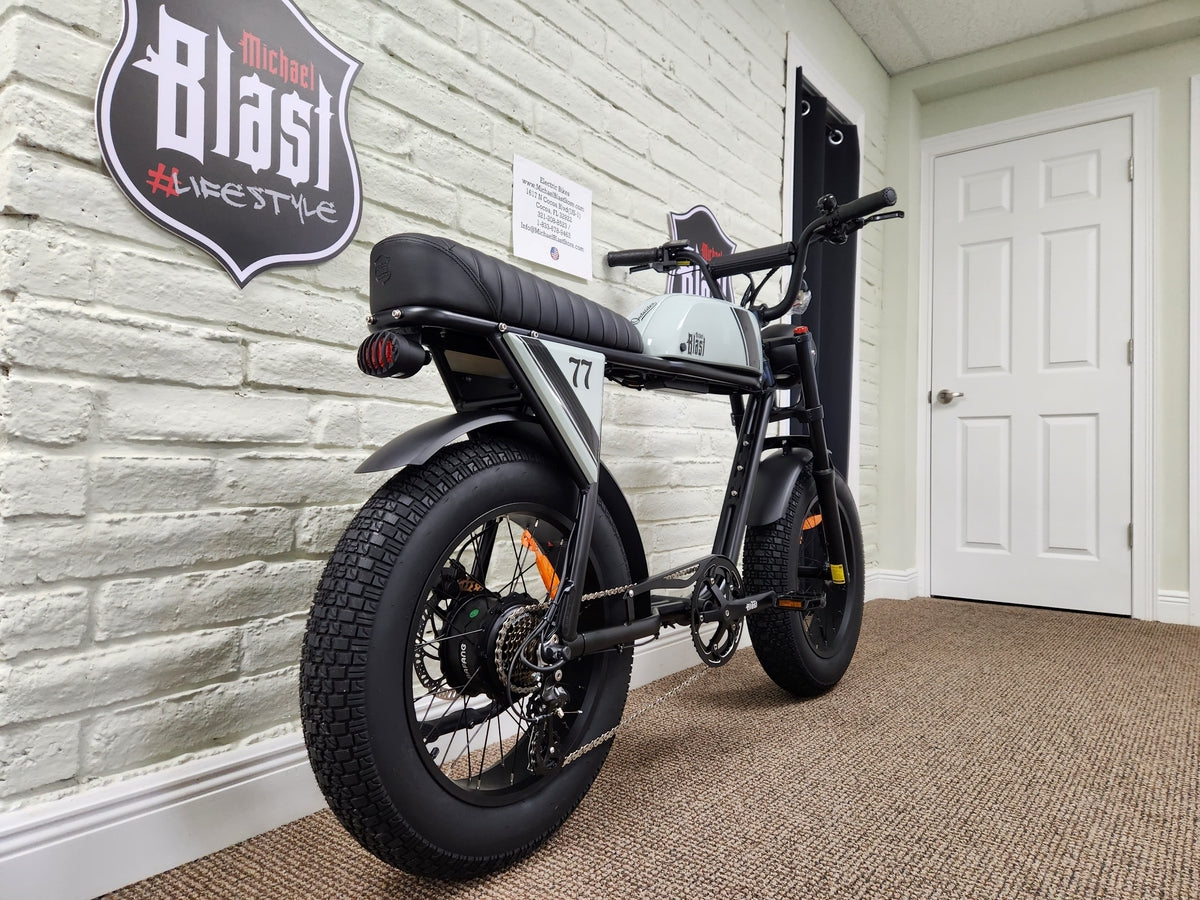 Michael Blast Outsider 5.0 eBike indoors with integrated dual batteries for better weight distribution