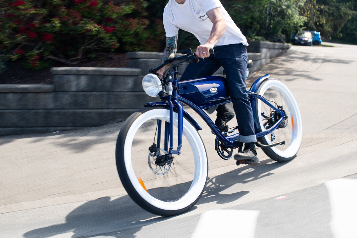 Michael Blast Greaser eBike being ridden on street with optimal tire pressure