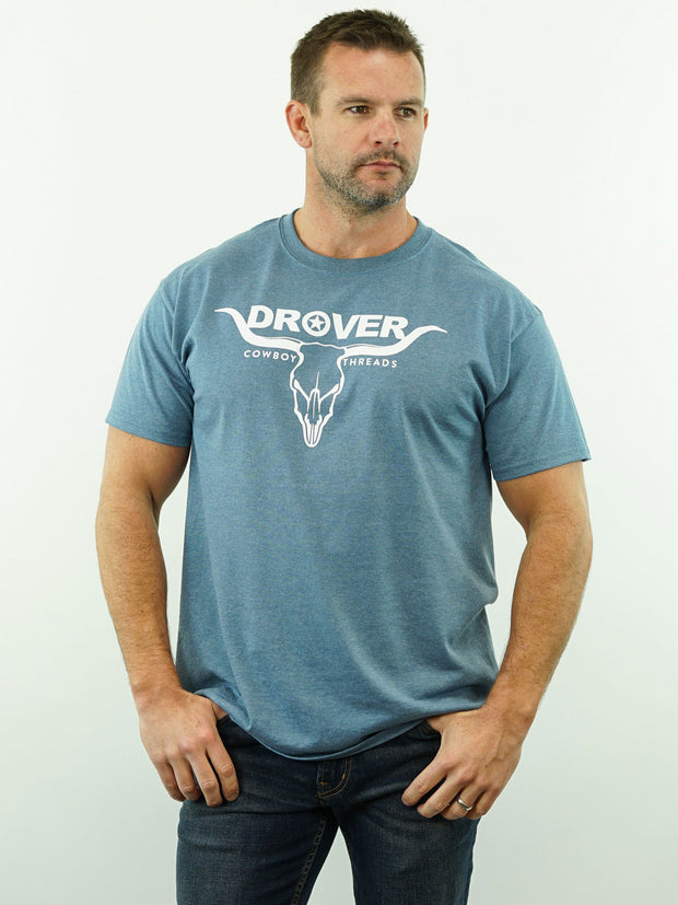 T-Shirt - Drover Rope Badge Blue Heather – Drover Cowboy Threads