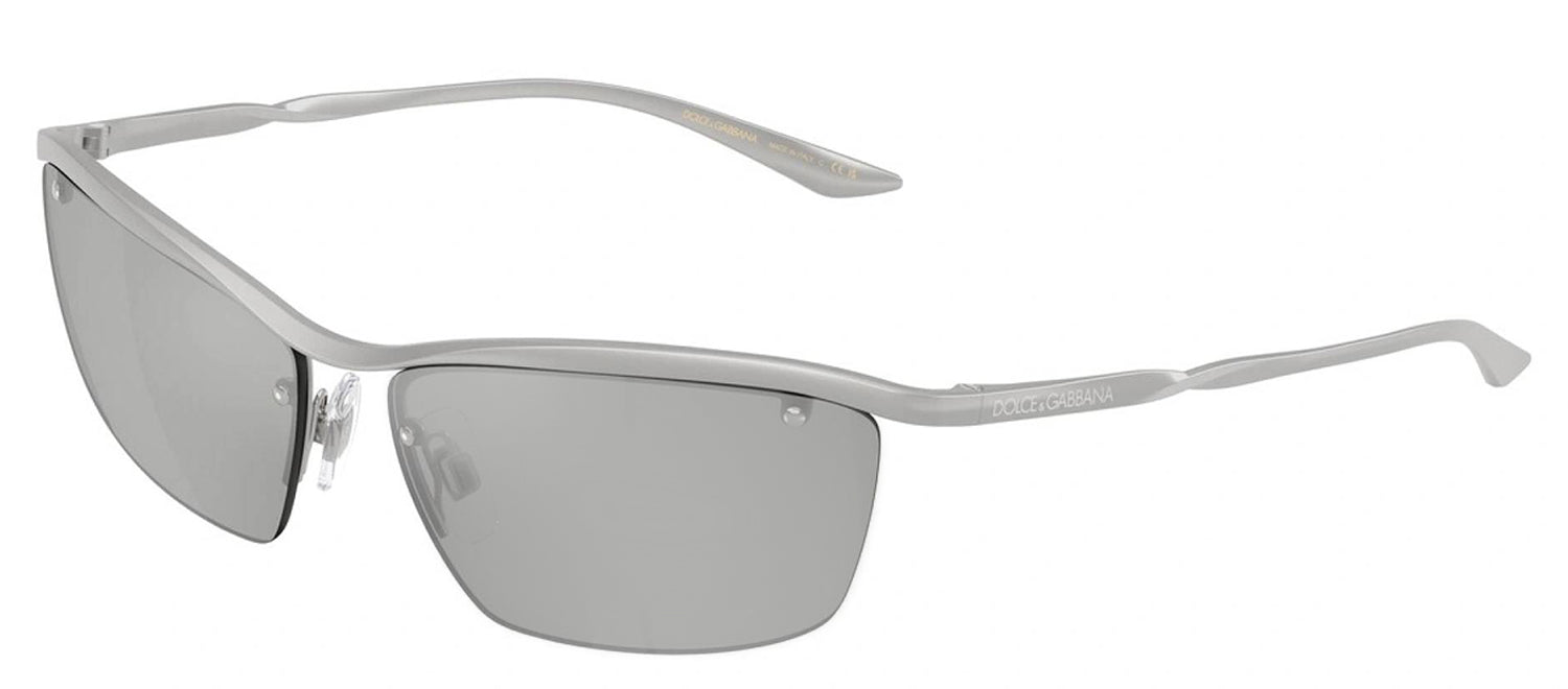 DOLCE & GABBANA DG 2307 13648V Rectangle Matte Silver Metal Sunglasses with Clear Mirror Silver Lens