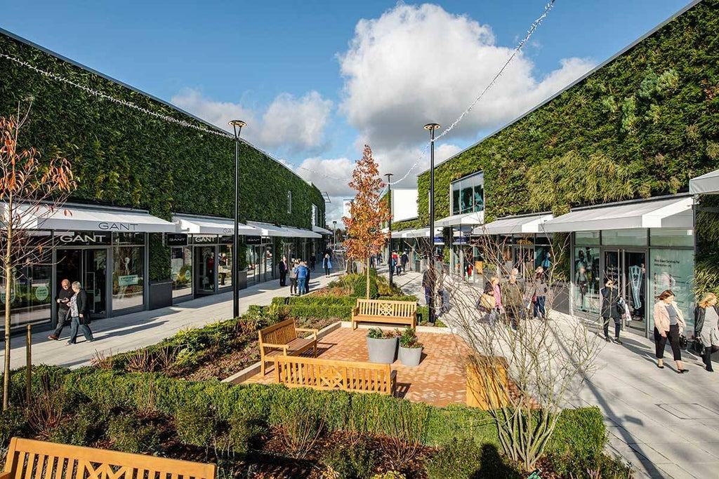 Biotecture walls at the Macarthur Glen Designer Outlet, Ashford Kent UK 